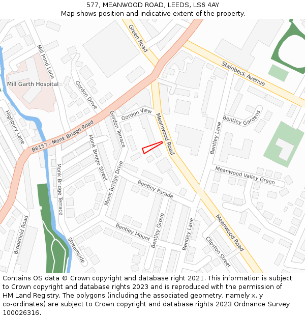 577, MEANWOOD ROAD, LEEDS, LS6 4AY: Location map and indicative extent of plot