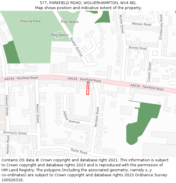 577, PARKFIELD ROAD, WOLVERHAMPTON, WV4 6EL: Location map and indicative extent of plot