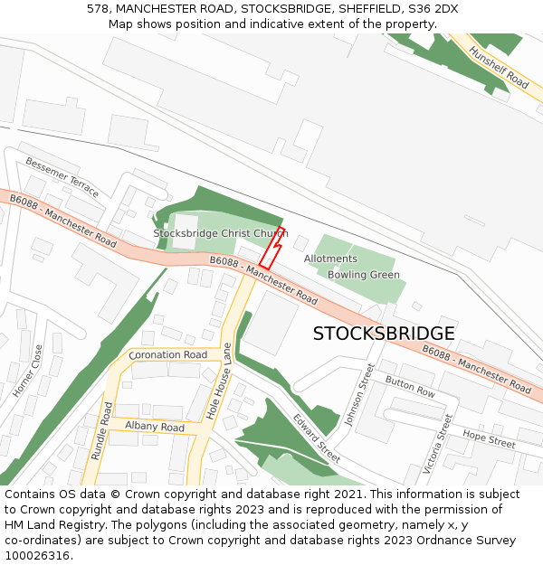 578, MANCHESTER ROAD, STOCKSBRIDGE, SHEFFIELD, S36 2DX: Location map and indicative extent of plot