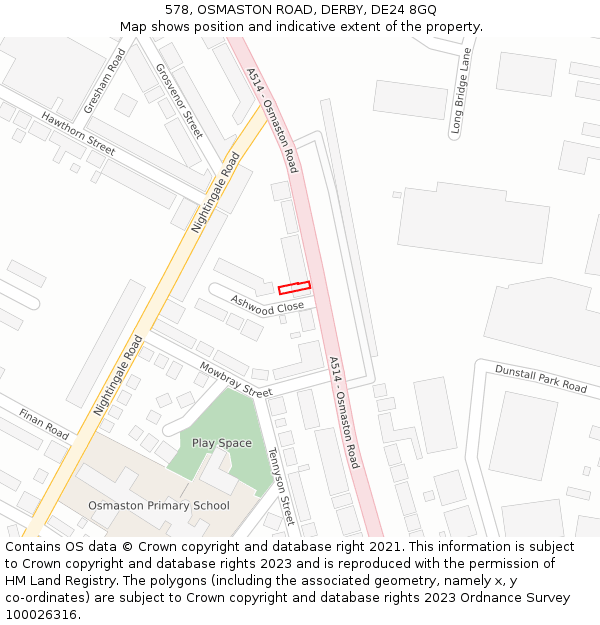 578, OSMASTON ROAD, DERBY, DE24 8GQ: Location map and indicative extent of plot