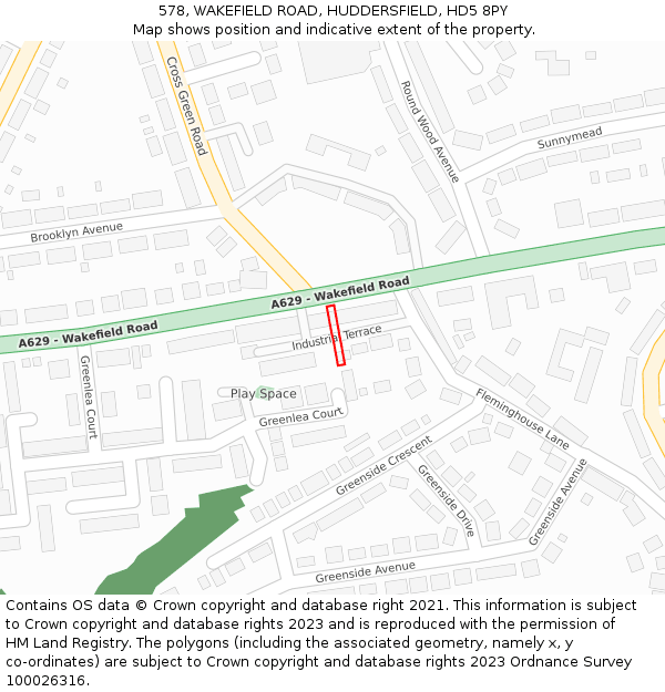 578, WAKEFIELD ROAD, HUDDERSFIELD, HD5 8PY: Location map and indicative extent of plot