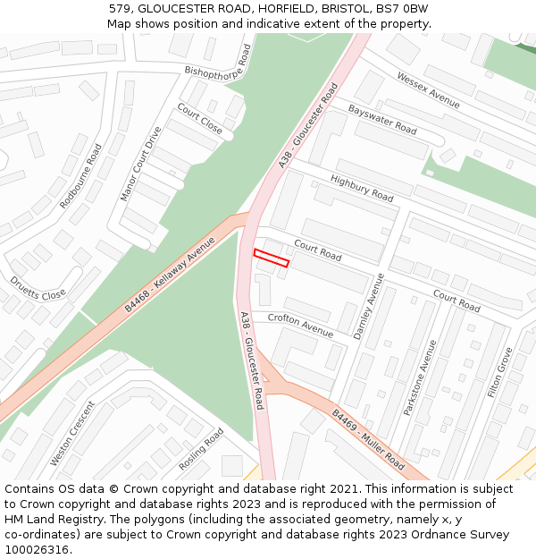 579, GLOUCESTER ROAD, HORFIELD, BRISTOL, BS7 0BW: Location map and indicative extent of plot