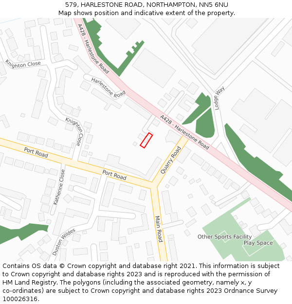 579, HARLESTONE ROAD, NORTHAMPTON, NN5 6NU: Location map and indicative extent of plot