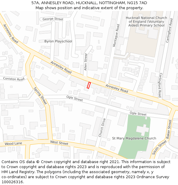 57A, ANNESLEY ROAD, HUCKNALL, NOTTINGHAM, NG15 7AD: Location map and indicative extent of plot