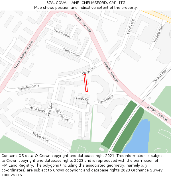 57A, COVAL LANE, CHELMSFORD, CM1 1TG: Location map and indicative extent of plot