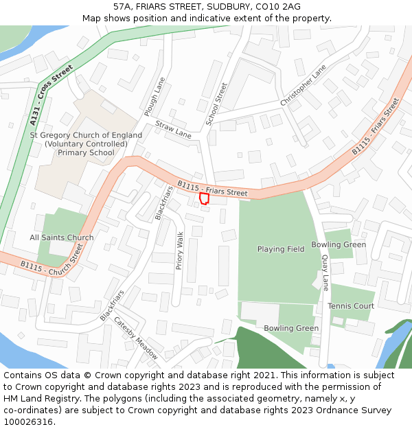 57A, FRIARS STREET, SUDBURY, CO10 2AG: Location map and indicative extent of plot