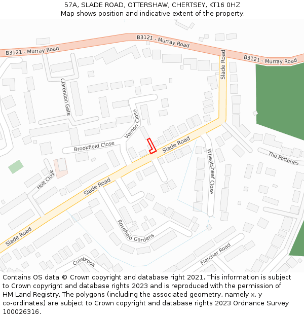57A, SLADE ROAD, OTTERSHAW, CHERTSEY, KT16 0HZ: Location map and indicative extent of plot