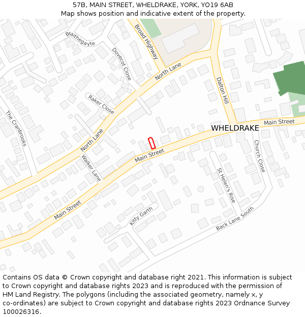 57B, MAIN STREET, WHELDRAKE, YORK, YO19 6AB: Location map and indicative extent of plot