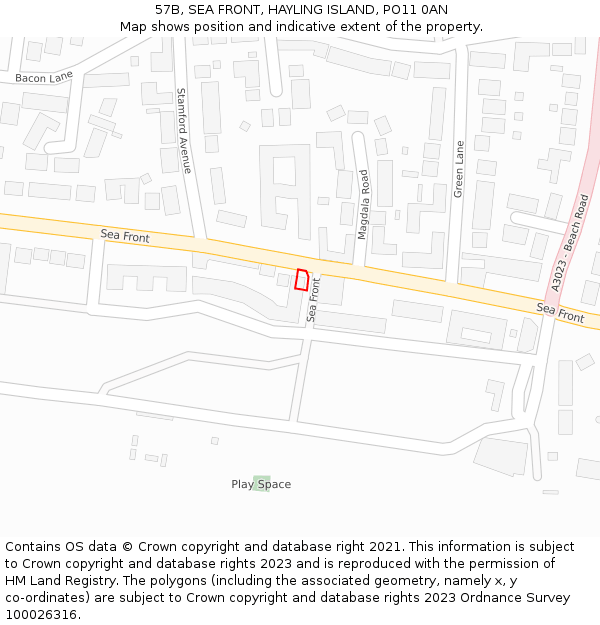 57B, SEA FRONT, HAYLING ISLAND, PO11 0AN: Location map and indicative extent of plot