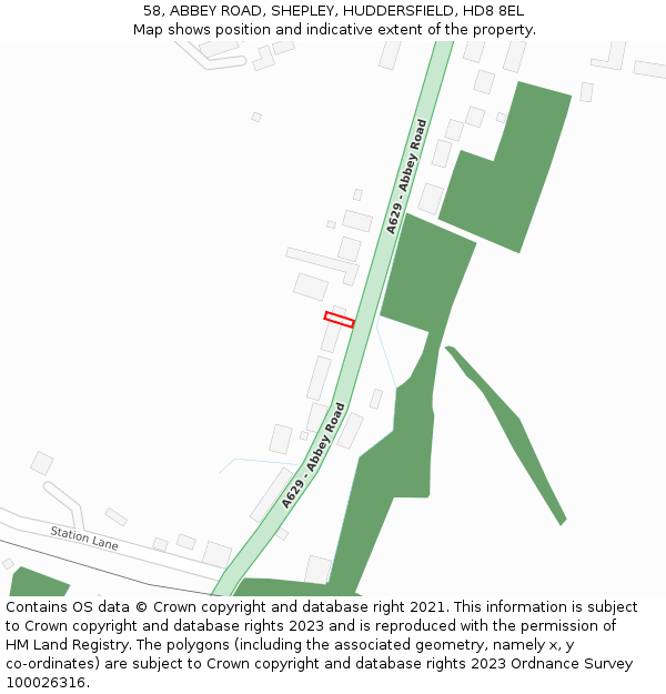 58, ABBEY ROAD, SHEPLEY, HUDDERSFIELD, HD8 8EL: Location map and indicative extent of plot