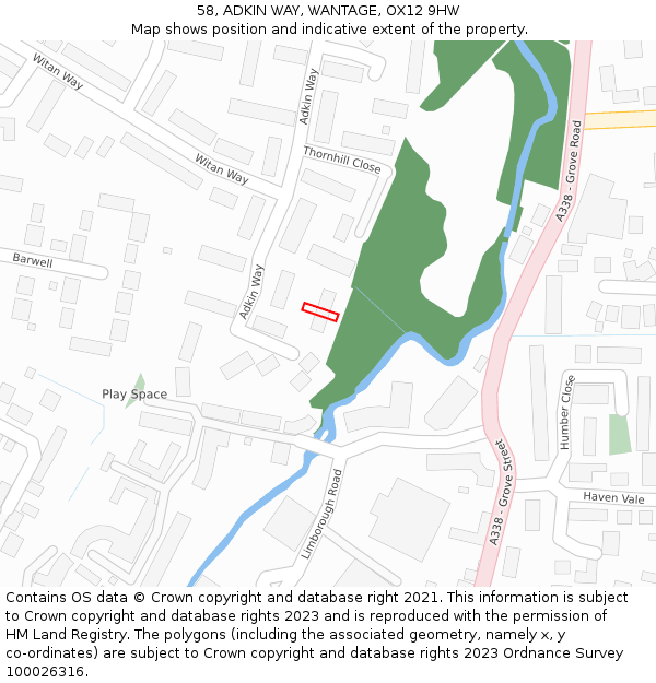58, ADKIN WAY, WANTAGE, OX12 9HW: Location map and indicative extent of plot