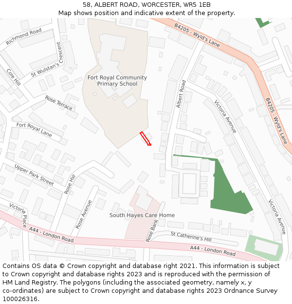 58, ALBERT ROAD, WORCESTER, WR5 1EB: Location map and indicative extent of plot