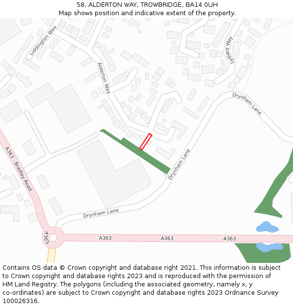 58, ALDERTON WAY, TROWBRIDGE, BA14 0UH: Location map and indicative extent of plot