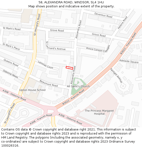 58, ALEXANDRA ROAD, WINDSOR, SL4 1HU: Location map and indicative extent of plot