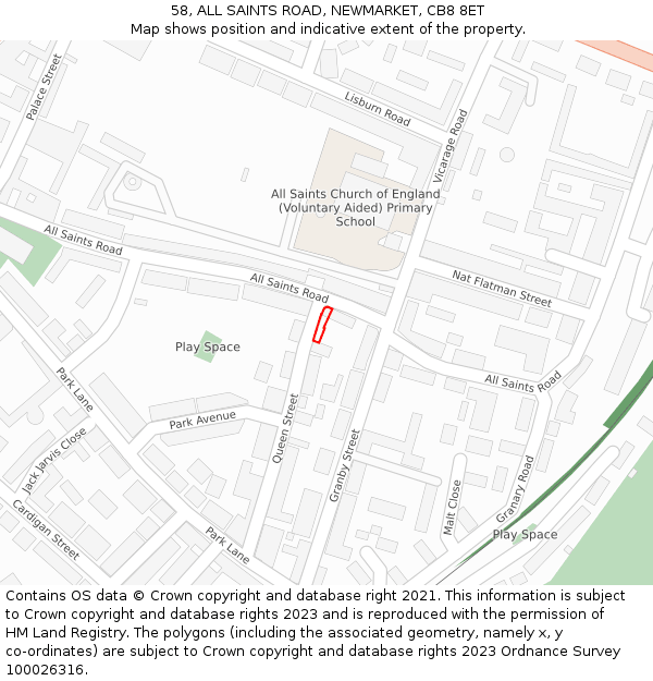 58, ALL SAINTS ROAD, NEWMARKET, CB8 8ET: Location map and indicative extent of plot