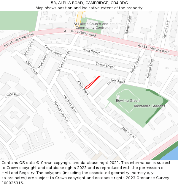 58, ALPHA ROAD, CAMBRIDGE, CB4 3DG: Location map and indicative extent of plot