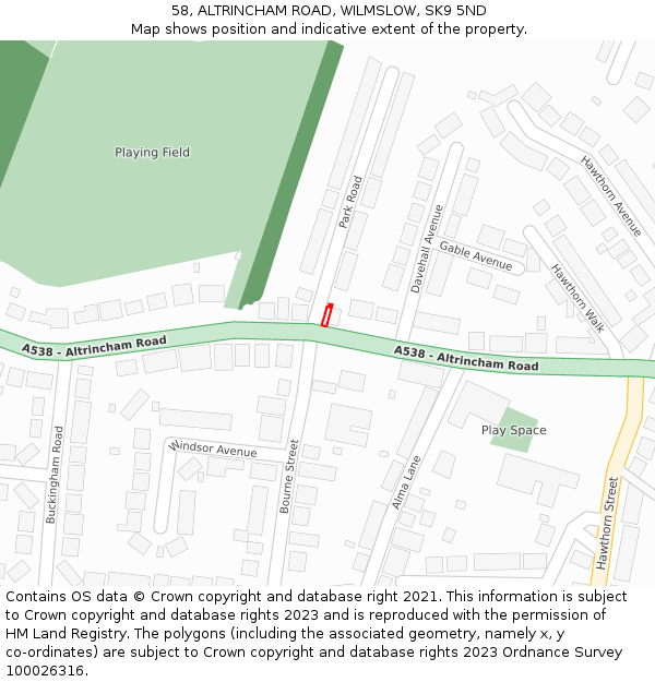 58, ALTRINCHAM ROAD, WILMSLOW, SK9 5ND: Location map and indicative extent of plot