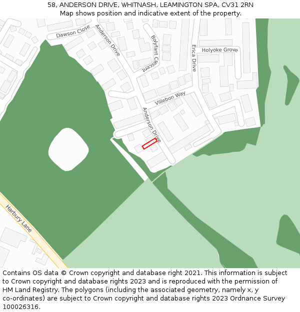 58, ANDERSON DRIVE, WHITNASH, LEAMINGTON SPA, CV31 2RN: Location map and indicative extent of plot