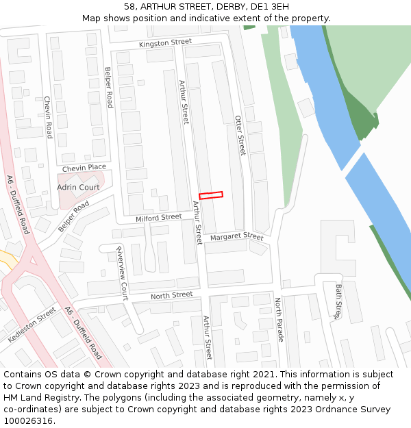 58, ARTHUR STREET, DERBY, DE1 3EH: Location map and indicative extent of plot