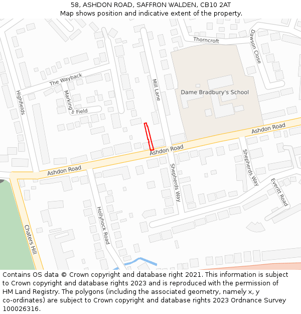 58, ASHDON ROAD, SAFFRON WALDEN, CB10 2AT: Location map and indicative extent of plot
