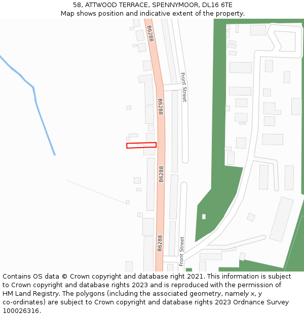 58, ATTWOOD TERRACE, SPENNYMOOR, DL16 6TE: Location map and indicative extent of plot