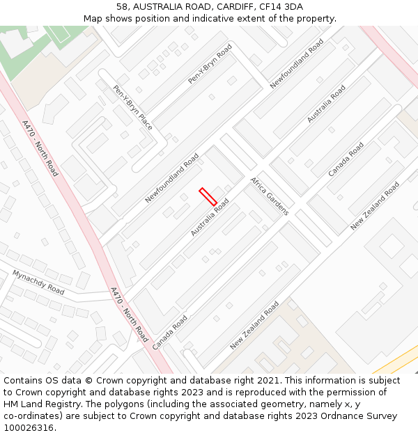 58, AUSTRALIA ROAD, CARDIFF, CF14 3DA: Location map and indicative extent of plot