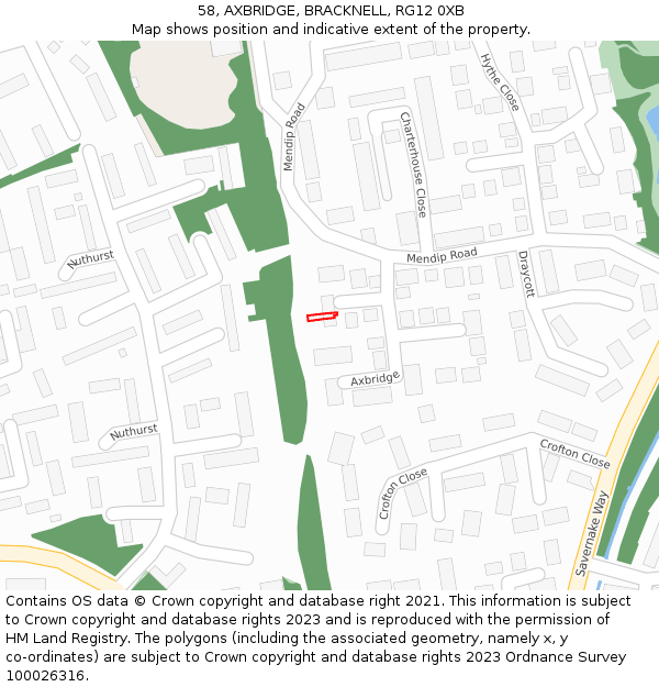 58, AXBRIDGE, BRACKNELL, RG12 0XB: Location map and indicative extent of plot