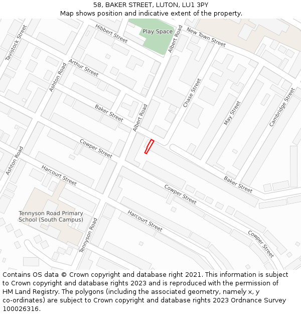 58, BAKER STREET, LUTON, LU1 3PY: Location map and indicative extent of plot