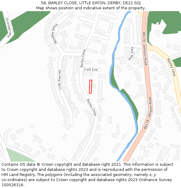 58, BARLEY CLOSE, LITTLE EATON, DERBY, DE21 5DJ: Location map and indicative extent of plot
