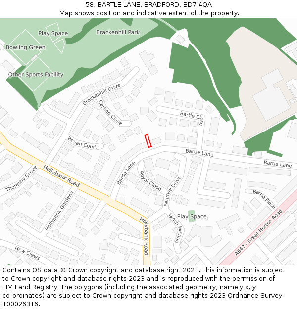 58, BARTLE LANE, BRADFORD, BD7 4QA: Location map and indicative extent of plot