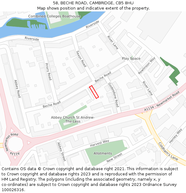 58, BECHE ROAD, CAMBRIDGE, CB5 8HU: Location map and indicative extent of plot