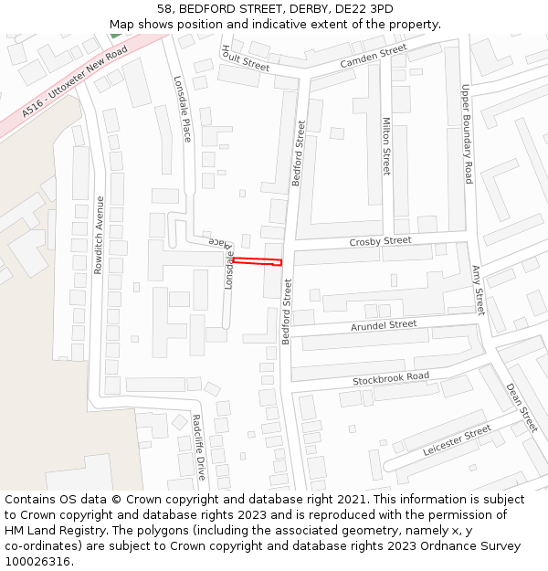 58, BEDFORD STREET, DERBY, DE22 3PD: Location map and indicative extent of plot