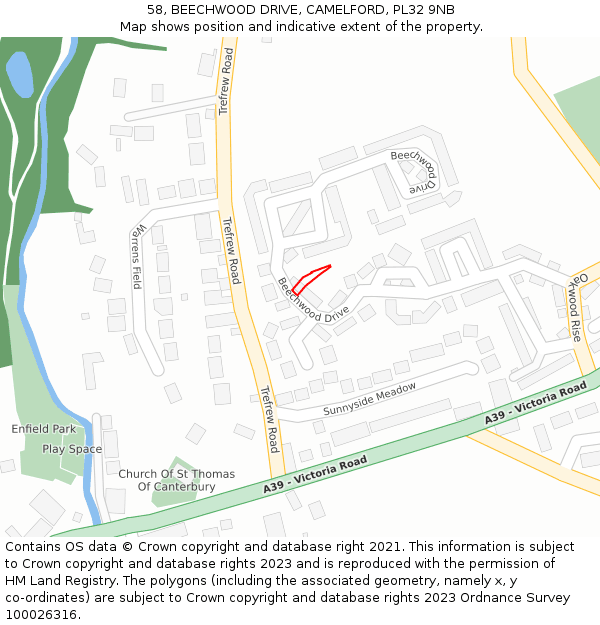 58, BEECHWOOD DRIVE, CAMELFORD, PL32 9NB: Location map and indicative extent of plot