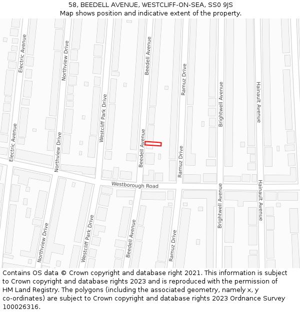 58, BEEDELL AVENUE, WESTCLIFF-ON-SEA, SS0 9JS: Location map and indicative extent of plot