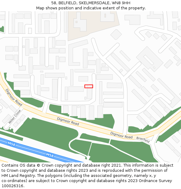 58, BELFIELD, SKELMERSDALE, WN8 9HH: Location map and indicative extent of plot