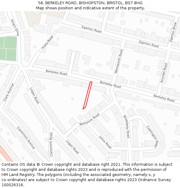 58, BERKELEY ROAD, BISHOPSTON, BRISTOL, BS7 8HG: Location map and indicative extent of plot