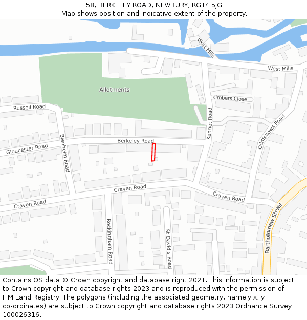 58, BERKELEY ROAD, NEWBURY, RG14 5JG: Location map and indicative extent of plot