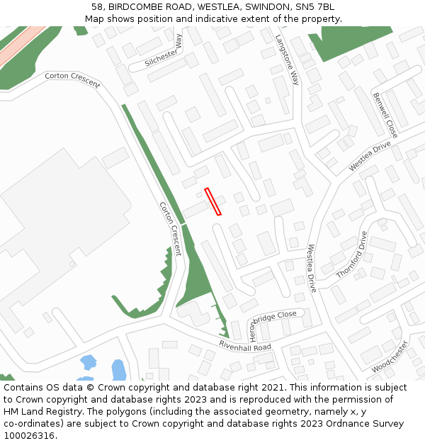 58, BIRDCOMBE ROAD, WESTLEA, SWINDON, SN5 7BL: Location map and indicative extent of plot