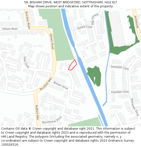 58, BISHAM DRIVE, WEST BRIDGFORD, NOTTINGHAM, NG2 6LT: Location map and indicative extent of plot