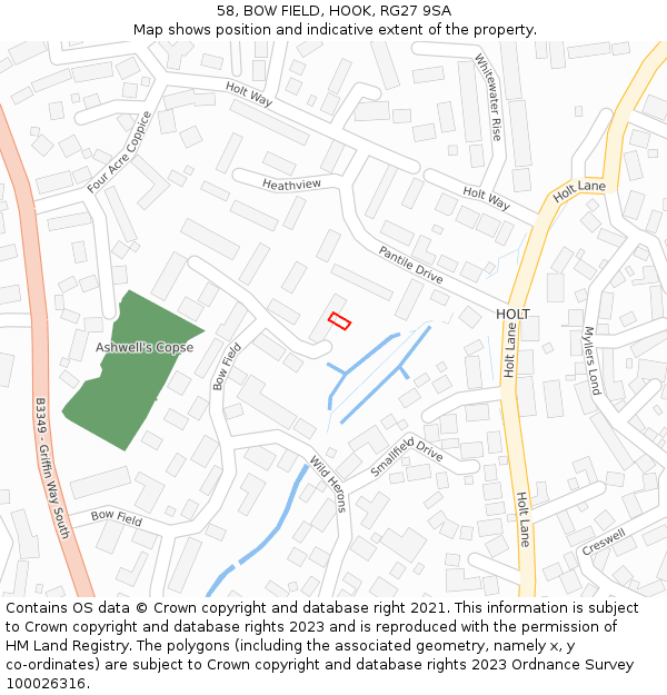 58, BOW FIELD, HOOK, RG27 9SA: Location map and indicative extent of plot