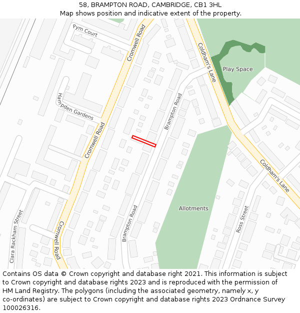 58, BRAMPTON ROAD, CAMBRIDGE, CB1 3HL: Location map and indicative extent of plot
