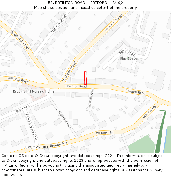 58, BREINTON ROAD, HEREFORD, HR4 0JX: Location map and indicative extent of plot