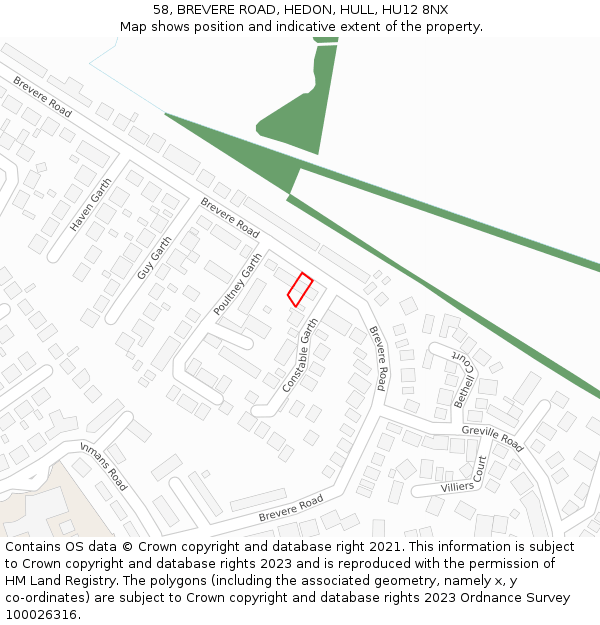 58, BREVERE ROAD, HEDON, HULL, HU12 8NX: Location map and indicative extent of plot