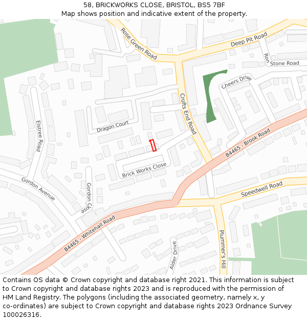 58, BRICKWORKS CLOSE, BRISTOL, BS5 7BF: Location map and indicative extent of plot