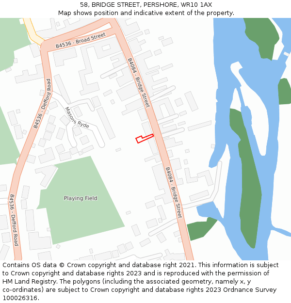 58, BRIDGE STREET, PERSHORE, WR10 1AX: Location map and indicative extent of plot