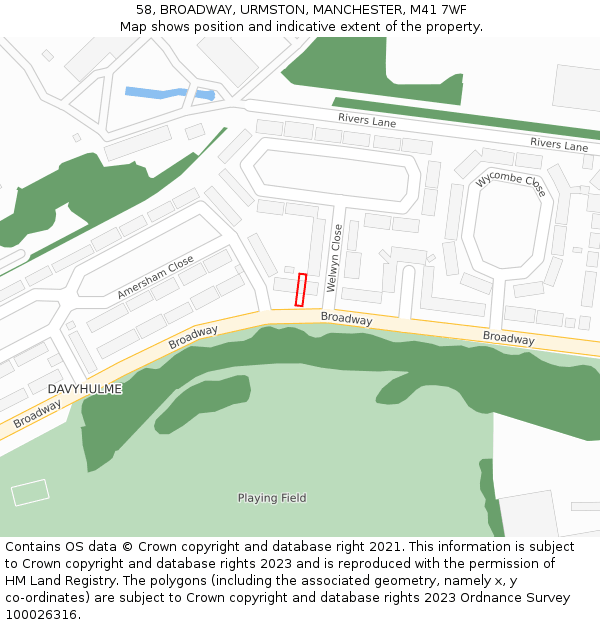 58, BROADWAY, URMSTON, MANCHESTER, M41 7WF: Location map and indicative extent of plot