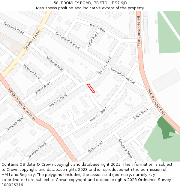 58, BROMLEY ROAD, BRISTOL, BS7 9JD: Location map and indicative extent of plot