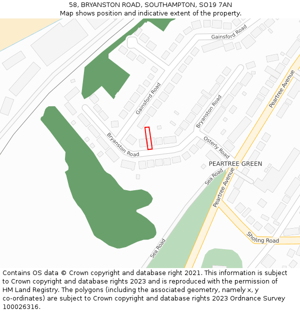58, BRYANSTON ROAD, SOUTHAMPTON, SO19 7AN: Location map and indicative extent of plot