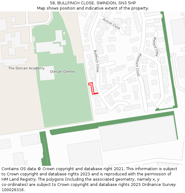 58, BULLFINCH CLOSE, SWINDON, SN3 5HP: Location map and indicative extent of plot