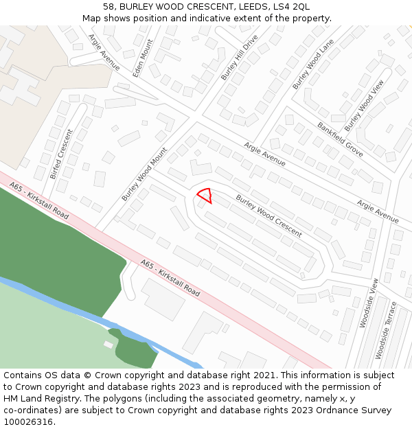 58, BURLEY WOOD CRESCENT, LEEDS, LS4 2QL: Location map and indicative extent of plot